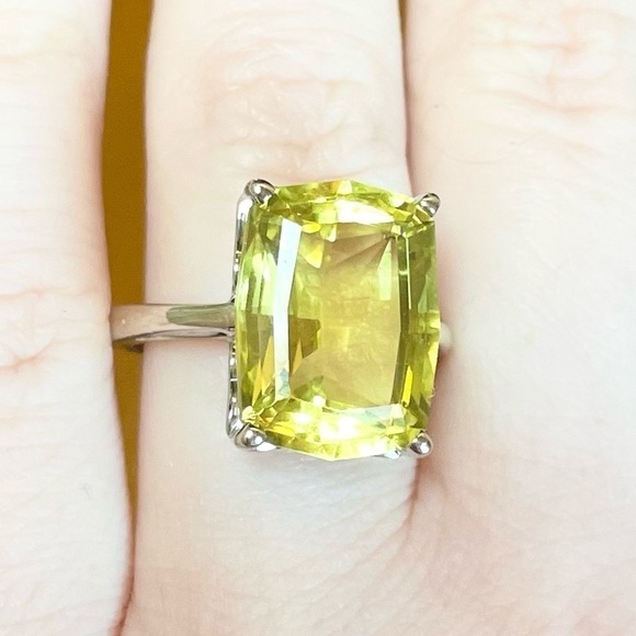 Jewelry - 14K Large Radiant 14 Carat Yellow Topaz Solitaire Solid White Gold Size …